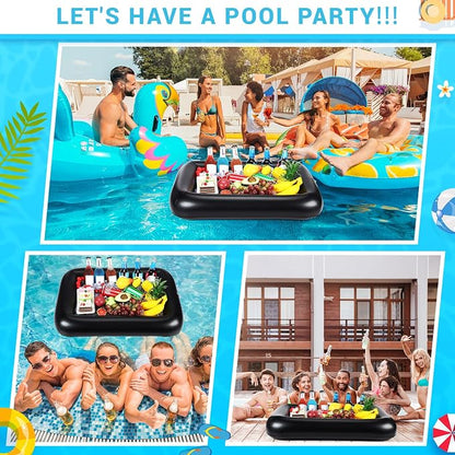 FillTouch Rectangular Inflatable Serving Bar Floating Drink Holder for Pool Inflatable Cup Holders Hot Tub Accessories, Adults Swimming Fun Drink Floats for Swimming Pool Party(Black)