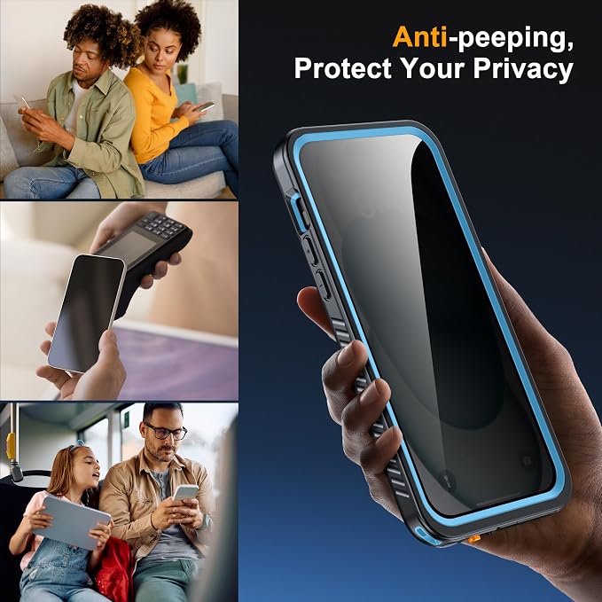 for iPhone 15 Plus Case Waterproof - Built-in Privacy Screen Protector & HD Screen Protector [IP68 Underwater] Shockproof Dustproof Full Body Protection iPhone 15 Plus Phone Case Blue