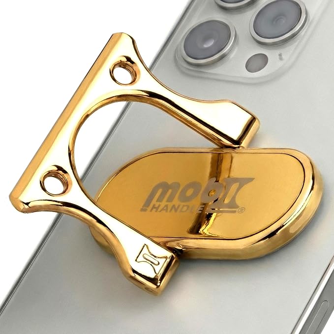 Patented 3-Finger Phone Grip & Stand - Comfortable & Secure Loop Holder for iPhone & Android - Ultra-Slim Zinc Alloy - Magnetic Mount Ready - Cell Phone Ring Alternative [Gold]