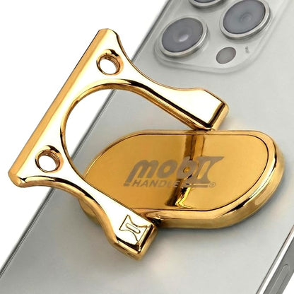 Patented 3-Finger Phone Grip & Stand - Comfortable & Secure Loop Holder for iPhone & Android - Ultra-Slim Zinc Alloy - Magnetic Mount Ready - Cell Phone Ring Alternative [Gold]