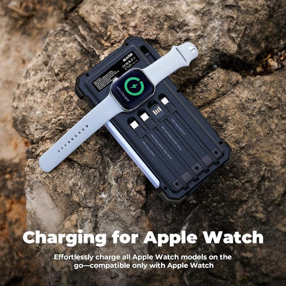 BLAVOR Solar Power Bank 20000mAh Built-in Cables, Wireless Charger for Apple Watch, 20W Fast Charging Battery Pack with USB C, Flashlight, Solar Charger for iPhone, iPad, iWatch, Samsung