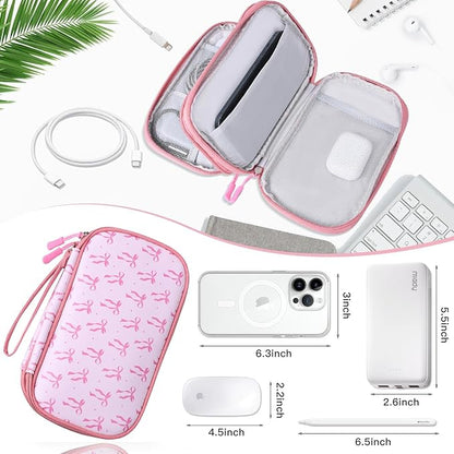 COSHAYSOO Travel Gifts for Women College Teen Girls Trip Favors Pink Birthday Gift Ideas, Electronics Cord Cable Organizer Bag Tech Pouch Case Gadgets Accessories Cruise Airplane Essentials, Bowknot