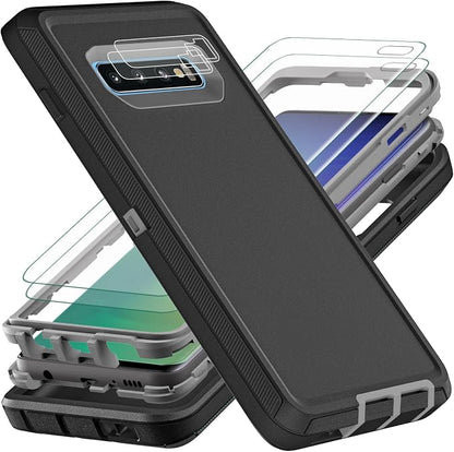 for Samsung Galaxy S10 Plus Case, with 2Pcs [Self Healing Flexible TPU Screen Protector & Camera Lens Protector] Military Grade 3 in 1 Heavy Duty Case for Galaxy S10 Plus (Black/Grey)