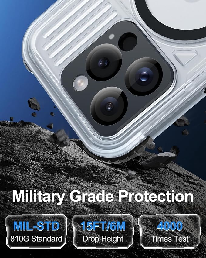 for iPhone 15 Pro Max Waterproof Case with Magsafe, Built-in [Camera & Screen Protector] [Lanyard], IP68 Water Proof Full Body Dustproof Heavy Duty Frosted Protective Phone Cover, 6.7" Black