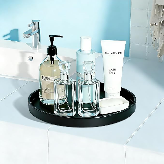 1 Pack 12" Bathroom and Vanity Tray, ABS Bathroom Counter Organizer, Coffee Table Decor for Perfume, Candles, Keys &More. Kitchen Countertop Organizer, Decorative Tray Soap Holder, Black