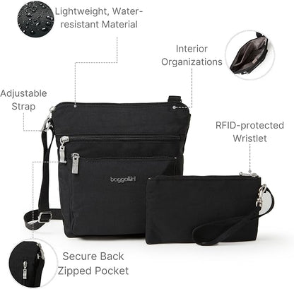 Baggallini Pocket Crossbody Bags for Women 8x8 Small Lightweight Durable Water-resistant Travel Purse W/Rfid