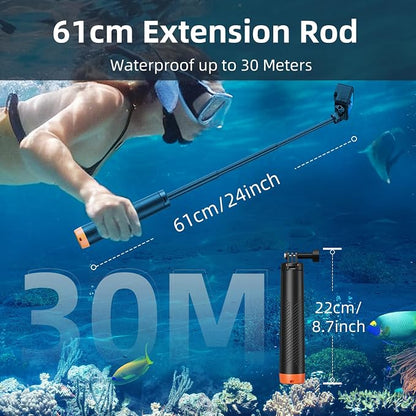 Floating Selfie Stick Hand Grip Tripod, Waterproof Extendable Selfie Monopod for GoPro Hero 13, 12, 11, 10, 9, 8, DJI OSMO Action 5 Pro 4 3、Insta360 Ace Pro 2 and Most Action Camera