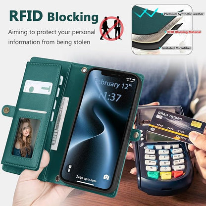 Wallet Case for iPhone 12/12 Pro with Card Holder/Crossbody Wallet/Strap| RFID Blocking | Magnetic | Kickstand | Detachable | PU Leather Phone Case for iPhone 12/12 Pro,6.1 in,Green
