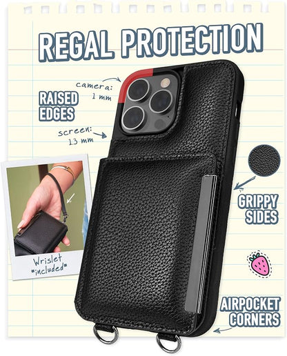 Smartish iPhone 14 Pro Max Crossbody Wallet Case - Dancing Queen [Purse/Clutch with Detachable Strap & Wristlet] Protective Cover with Credit Card Holder - Stiletto Black - Gunmetal