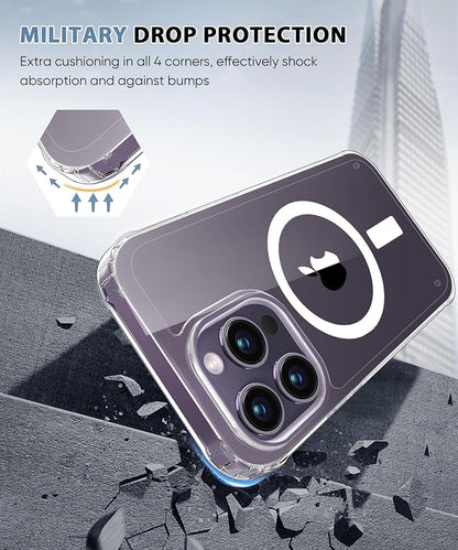 Compatible with iPhone 14 Pro Max Case Clear, Built-in Screen Protector, with Camera Lens Protector, [Compatible with MagSafe] Full Body Phone Case, Protective Cover for 14 ProMax 6.7" (Clear)