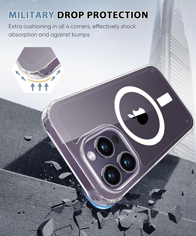 Compatible with iPhone 14 Pro Case Clear, Built-in Screen Protector, with Camera Lens Protector, [Compatible with MagSafe] Full Body Phone Case, Magnetic Protective Cover for 14Pro 6.1" (Clear)