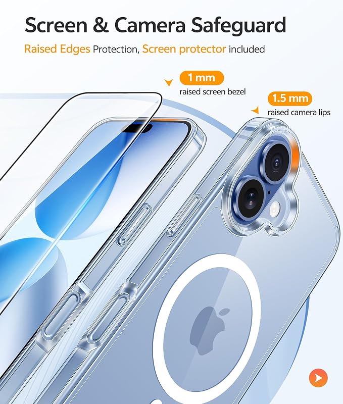 FNTCASE for iPhone 17 Case: [Compatible with Magsafe] [Screen Protector] Anti Yellowing Transparent Clear Magnetic Phone Cover - Military Grade Shockproof Drop Proof Protective Cases - Clear