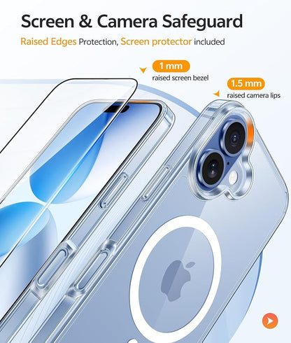 FNTCASE for iPhone 17 Case: [Compatible with Magsafe] [Screen Protector] Anti Yellowing Transparent Clear Magnetic Phone Cover - Military Grade Shockproof Drop Proof Protective Cases - Clear