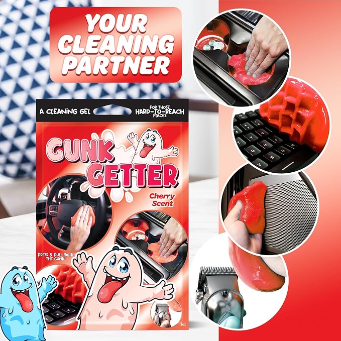 Cleaning Gel for Those Hard to Reach Places, Automotive Cup Holder Electronic Keyboard Office, Slime Gel Cleaner Dust Crumb Removal (Cherry, 12 Pack)