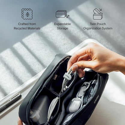 Orbitkey 2-in-1 Tech Accessory Pouch with Detachable Slim Sleeve – Travel Electronics Organizer for Cables, Chargers, Earbuds, Power Bank – Compact Gadget Bag & Portable Tech Storage Case (Black)