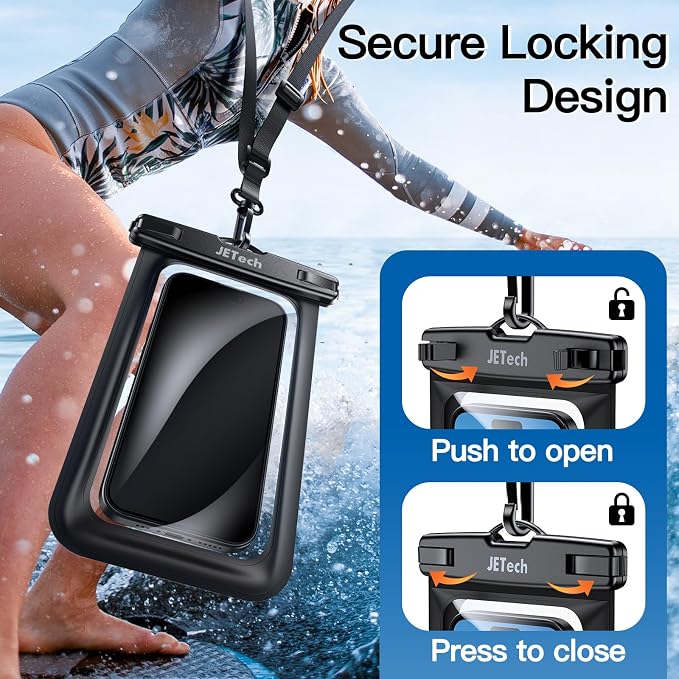 JETech Waterproof Phone Pouch, 2 Pack Water Proof Case for iPhone 17e 17 16e 16 15 14 Air Pro Max Plus, Galaxy S26 S25 Ultra, Pixel 10 Series and Others up to 7.2 Inch, IPX8 Dry Bag (Black+Black)