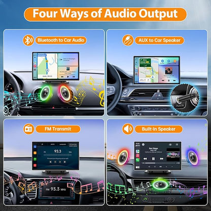 9 inch Carplay Screen for Wireless Apple Carplay & Android Auto, Car Tablet with 4K Dash Cam, 1080P Backup Camera, Bluetooth, Navigation, Mirror Link, Voice Control Car Play Screen