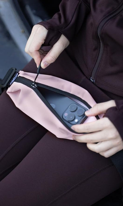 Fitgriff® Running Belt V2 for Men & Women - Slim Fanny Pack, Phone Holder for Jogging, (Fits All Cell Phones) - Money Belt, Runners Waist Pouch (Blush Pink, One Size (Waist 24.4 – 43.3 inches))