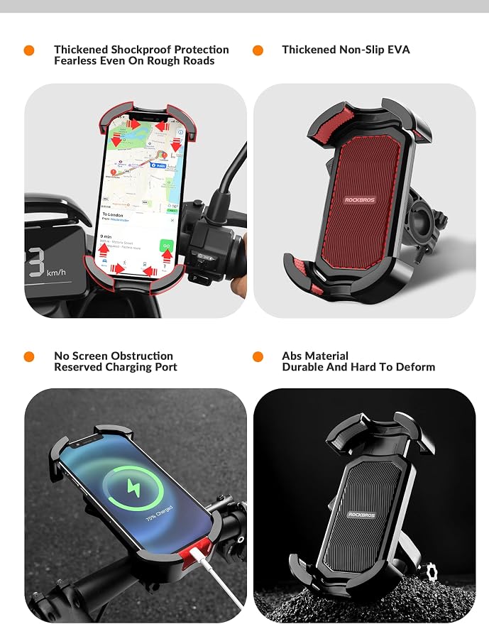 ROCKBROS Bike Phone Holder - Motorcycle Phone Mount with Security Lock, Shockproof Bicycle Phone Mount, Adjustable for 4.7'-6.8' Phones