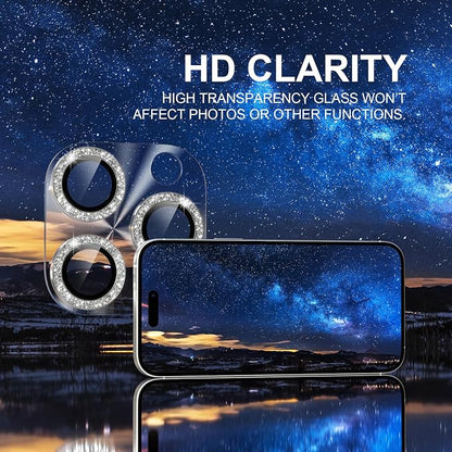 Choiche Compatible for iPhone 16 Pro/iPhone 16 Pro Max Camera Lens Protector, Bling Camera Cover with 9H Tempered Glass Lens Screen Protector Metal Ring Decoration Accessories(Clear-Silver)