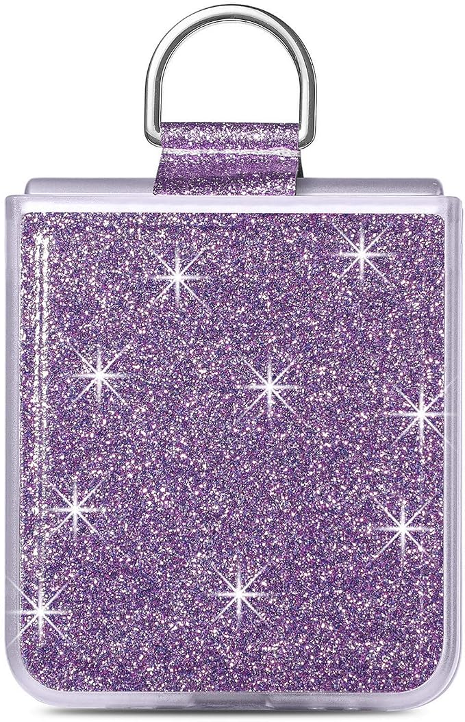Bling Glitter Case for Samsung Galaxy Z Flip 6 with Ring Holder,Women Girls Cute Phone Case Non Slip Ultra Slim TPU Bumper Shockproof Protective Case for Galaxy Z Flip 6 5G 2024,Purple