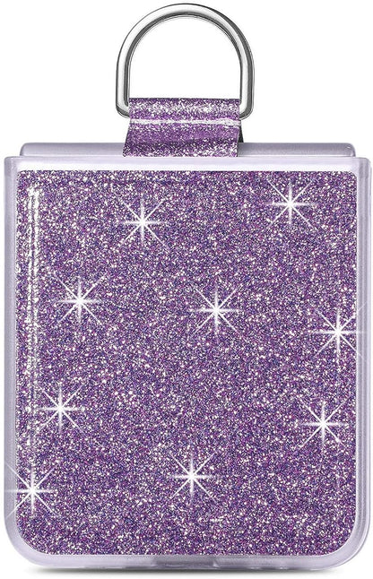Bling Glitter Case for Samsung Galaxy Z Flip 6 with Ring Holder,Women Girls Cute Phone Case Non Slip Ultra Slim TPU Bumper Shockproof Protective Case for Galaxy Z Flip 6 5G 2024,Purple
