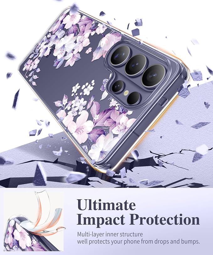 GVIEWIN for Samsung Galaxy S26 Ultra Case, Clear Floral Slim Shockproof Protective Women Phone Case, Non-Yellowing, with Screen Protector & Camera Lens Protector for S26 Ultra 6.9", Foliolosa