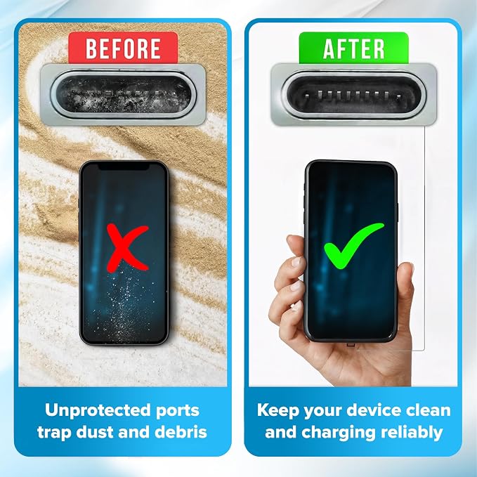 PortPlugs USB-C Dust Plug Set - Includes Carry Case & Cleaning Brush for Steam Deck Pro 14, 16, Air 13 & USB C Android Phone | Black (17 Piece)