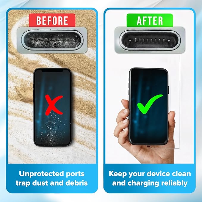 PortPlugs USB-C Dust Plugs - Easy-Grip Design, Compatible with iPhone 15/16/17 & Air, iPad Pro/Mini, MacBook Pro/Air, Galaxy S26-S8, Pixel, Android & USB-C Devices - Clear (10-Pack)