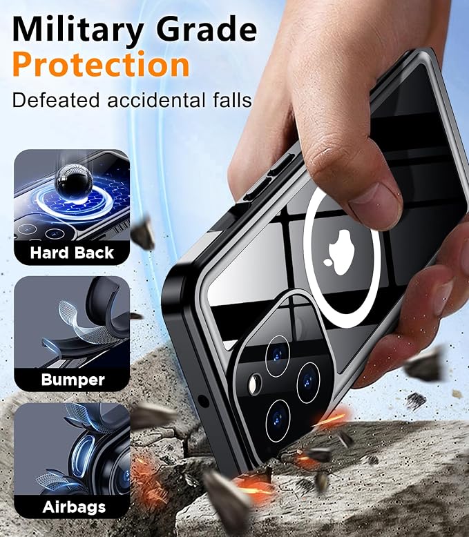 Temdan Magnetic for iPhone 13 Pro Case Waterproof,Built-in Screen Protector[IP68 Underwater][Upgrade Military Dropproof][Compatible with MagSafe] Full Body Shockproof for Phone Case 6.1'' Black
