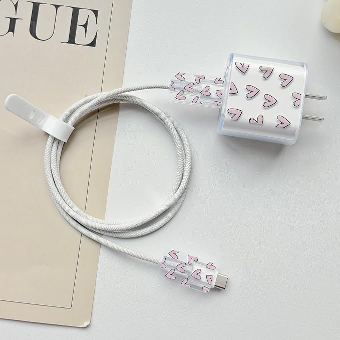 Lovmooful Compatible for iPhone 18W/20W USB-C Charger Cover Clear Lovely Love Heart Design Soft Charger Protector Cute Cable Case Saver Protector for Girls Women-Purple Heart
