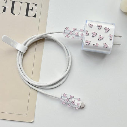 Lovmooful Compatible for iPhone 18W/20W USB-C Charger Cover Clear Lovely Love Heart Design Soft Charger Protector Cute Cable Case Saver Protector for Girls Women-Purple Heart