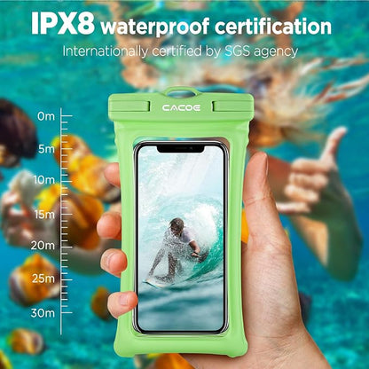CACOE [Floatable] Floating Universal Waterproof Phone case 2 Pcs-Up to 7.0",Phone Pouch with Adjustable Neck Lanyard,IPX8 Cellphone Dry Bags for Beach Pool Swimming（Black+Dark Green）