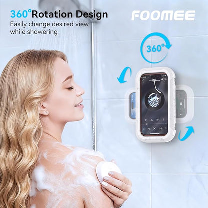 2-Pack Shower Phone Holder, Waterproof, 360° Rotatable & Adjustable Wall Mount with Adhesive for 4-7 Inch Phones (iPhone, Samsung, Google), White