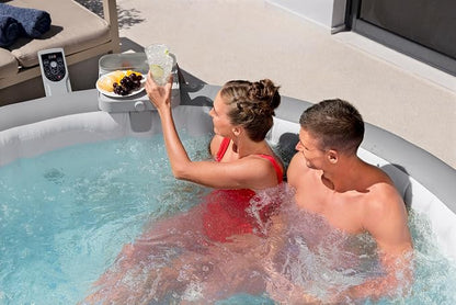 Bestway Lay-Z-Spa 4-in-1 Accessory Table for Hot Tubs, Side Tray for Tablet, Phone, Drinks and Snacks, Adjustable Universal Fit with Cup Holders, Grey