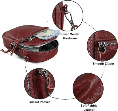 befen Genuine Leather Crossbody Cell Phone Purse for Women, Small Zip Around RFID Blocking Crossbody Wallet Bags