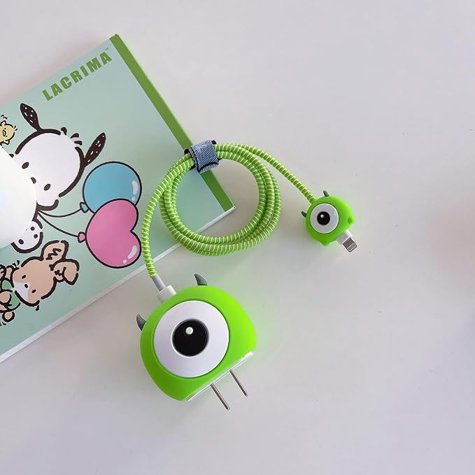 3D Cute Cartoon Charger Protector Case - Compatible for Apple 20W USB-C Power Adapter and Lightning Cable, No.10(4 in1)