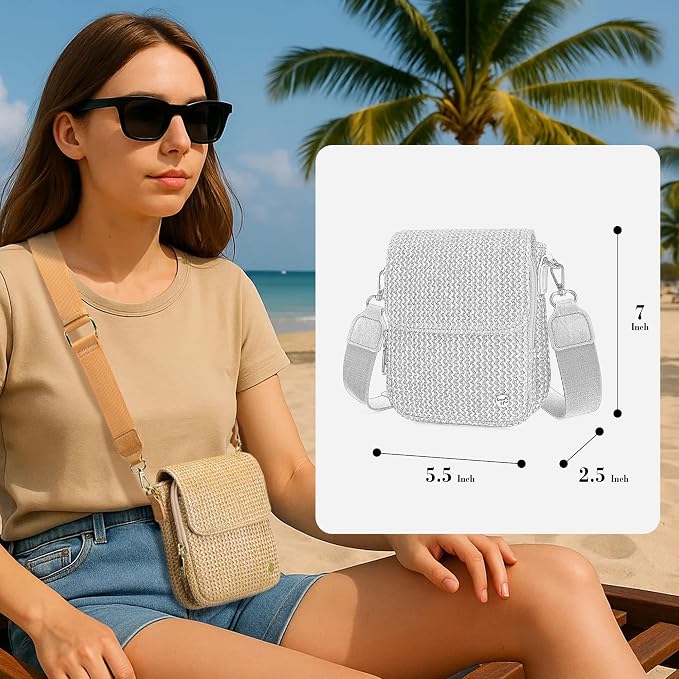 Haytijoe Faux Straw Crossbody Bags for Women Small Summer Purse RFID Woven Phone Bag Travel Beach Hawaiian Essentials Gifts