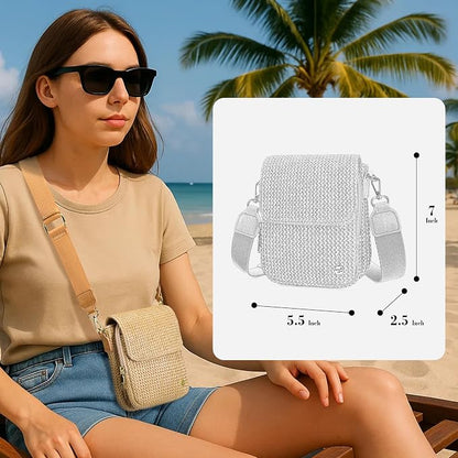 Haytijoe Faux Straw Crossbody Bags for Women Small Summer Purse RFID Woven Phone Bag Travel Beach Hawaiian Essentials Gifts