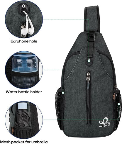 WATERFLY Crossbody Sling Backpack Sling Bag Travel Hiking Chest Bag Daypack