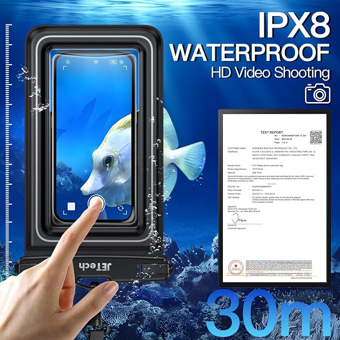 JETech Floating Waterproof Phone Pouch, 2 Pack Water Proof Case for iPhone 17e 17 16e 16 15 14 Air Pro Max Plus, Galaxy S26 S25 Ultra, Pixel 10 Series and Others up to 7 Inch, IPX8 Dry Bag Black
