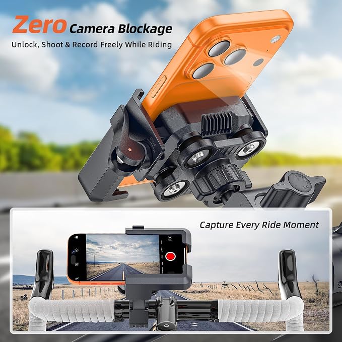 𝐍𝐞𝐰𝐞𝐬𝐭 Anti-Vibration Motorcycle Phone Mount Bike Phone Holder [Camera Friendly] E-Bike Handlebar Phone Holder with Secure Lock, Scooter Phone Holder for Bicycle/ATV Fit 4.7-7'' Phone