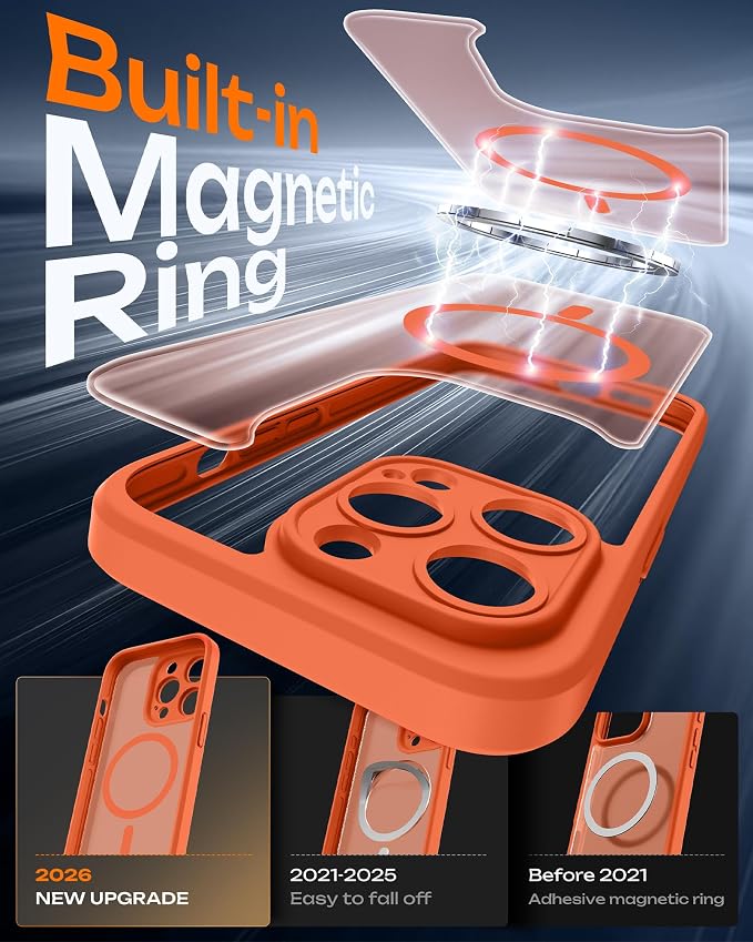TOCOL for Phone 14 Pro Case, Compatible with Magsafe Charger, Full Camera Protection, Drop Protection, Translucent Matte Phone Case for iPhone 14 Pro 6.1 inch (Orange)