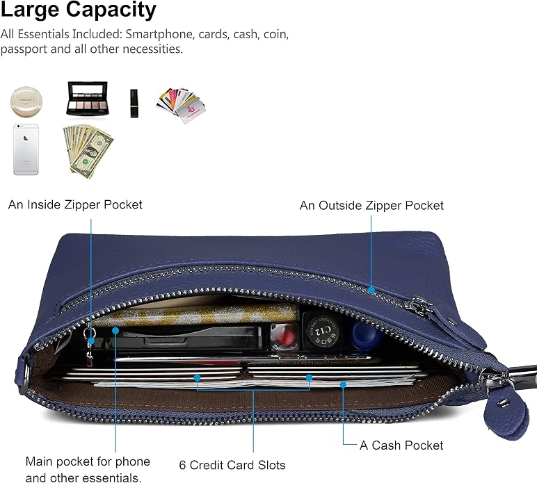 befen Genuine Leather Wristlet Clutch Wallet Purses Small Crossbody Bags for Women with RFID Blocking Card Slots