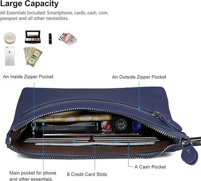 befen Genuine Leather Wristlet Clutch Wallet Purses Small Crossbody Bags for Women with RFID Blocking Card Slots