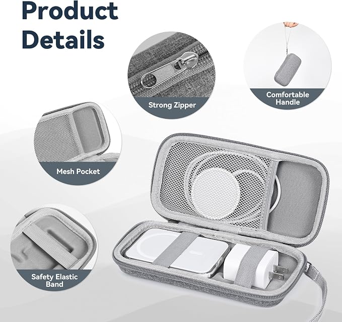 Case Compatible with Apple MagSafe Battery Pack, for MagSafe Magnetic Power Bank for iPhone 15/14/13, Extra Mesh Pocket Fits Power Adapter(Case Only,Gray)