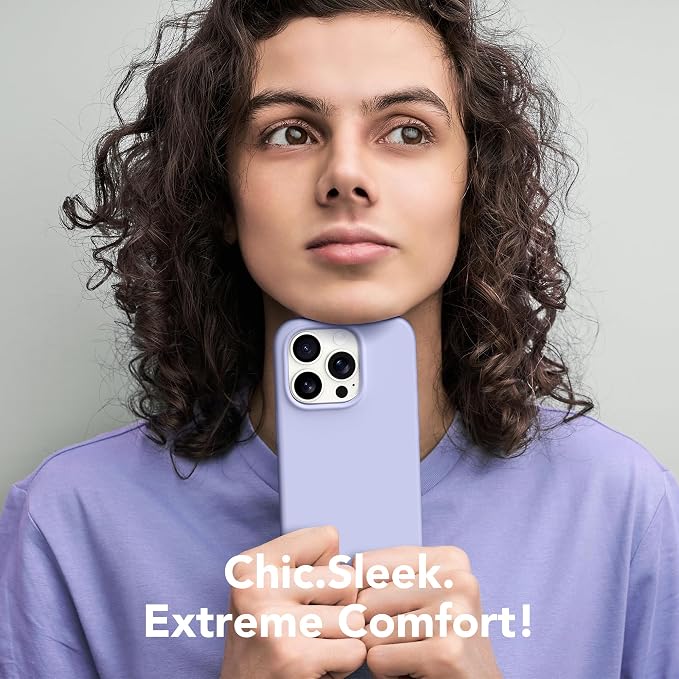 GONEZ for iPhone 15 Pro Max Case Silicone, Compatible with Magsafe, Camera Protector + Screen Protector, Soft Anti-Scratch Microfiber Lining, Liquid Silicone Shockproof Phone Cover, Lilac
