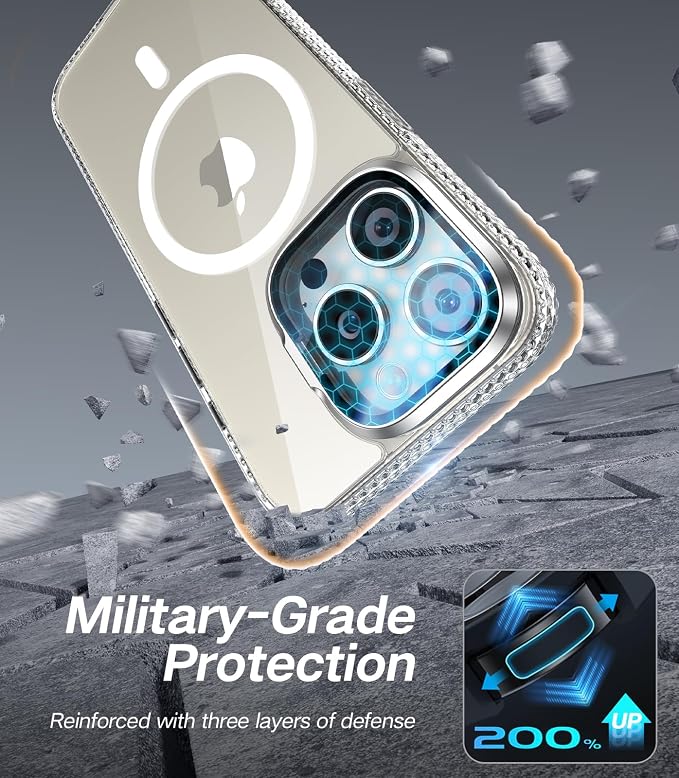[Upgraded] for iPhone 15 Pro Case with Camera Cover Stand [Fit for MagSafe][9H Camera Lens Protector] Mil-Grade Protection Transparent Magnetic iPhone 15 Pro Phone Case, Clear