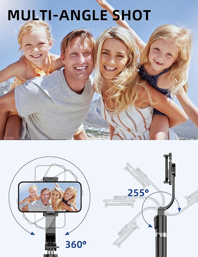 41'' Selfie Stick Tripod, Extendable Portable 4 in 1 Aluminum Phone Tripod with Wireless Remote 360° Rotation Travel Smartphone Tripods Stand Compatible with iPhone 17/16/15/14/Android (Black)