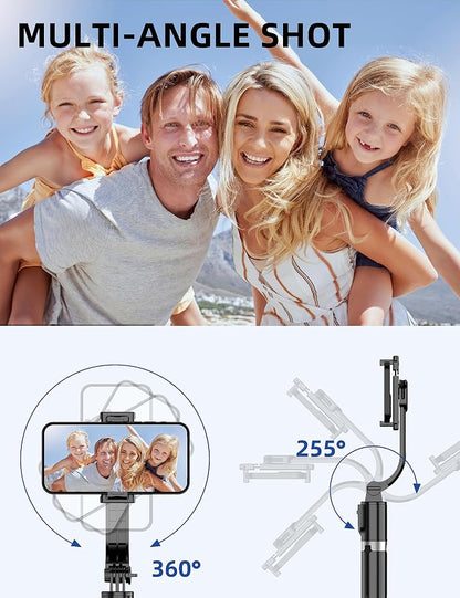 41'' Selfie Stick Tripod, Extendable Portable 4 in 1 Aluminum Phone Tripod with Wireless Remote 360° Rotation Travel Smartphone Tripods Stand Compatible with iPhone 17/16/15/14/Android (Black)